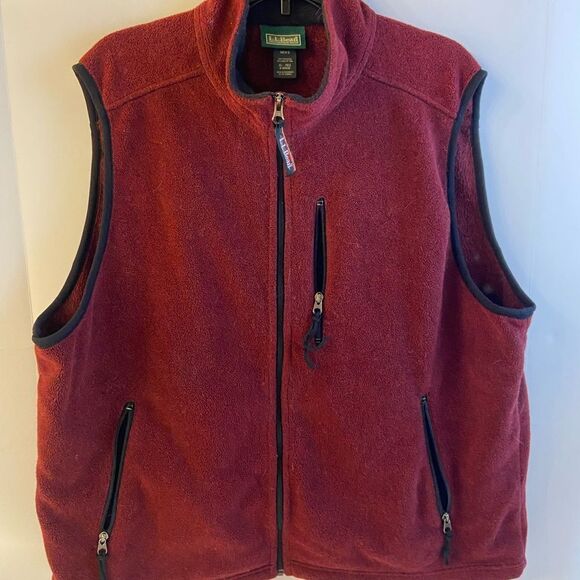 Llbean full zipper vest jacket burgundy mens Xl - Picture 1 of 5